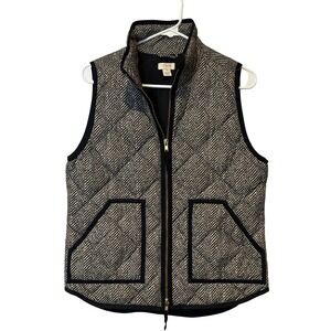 J.Crew Excursion Puffer Vest Womens S Black White Herringbone Quilted Down 02533